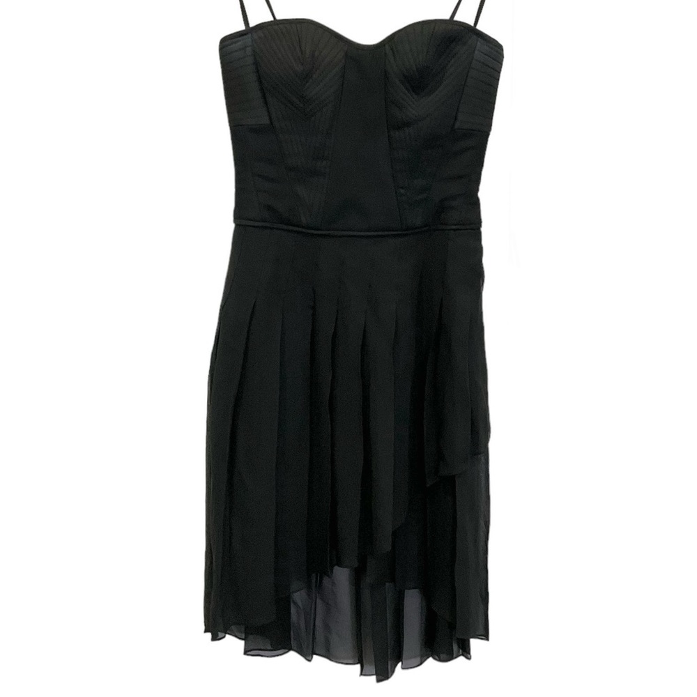 BCBG MaxAzria “April” Black Strapless Corset Silk Chiffon Hi-Low Dress - Picture 2 of 16